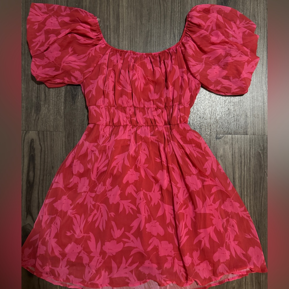 Peach Love California Red and Pink Floral Kids Dress